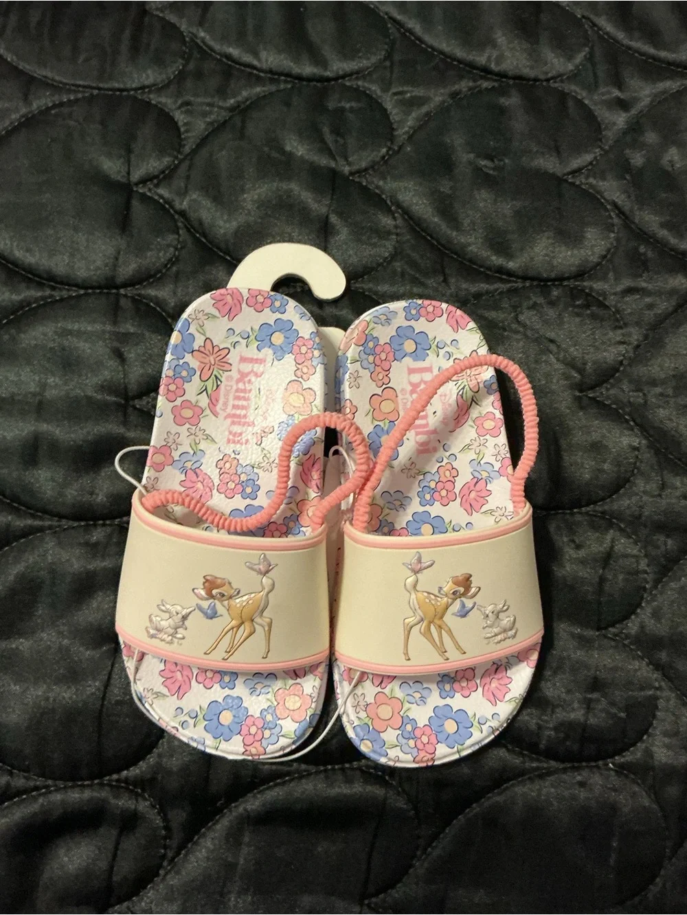 Disney Pink Floral Bambi Slide Sandals with Elastic Back